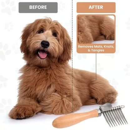 🐾 Professional Dog Dematting Rake ✅ Gentle Grooming Brush for Mats & Tangles | Undercoat Shedding Reducing Tool for All Breeds