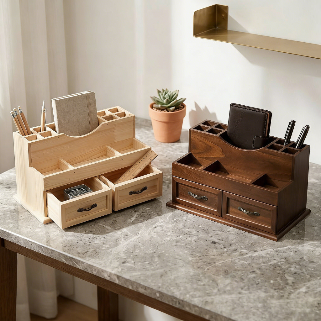 Vintage-Inspired Solid Pine Desktop Organizer
