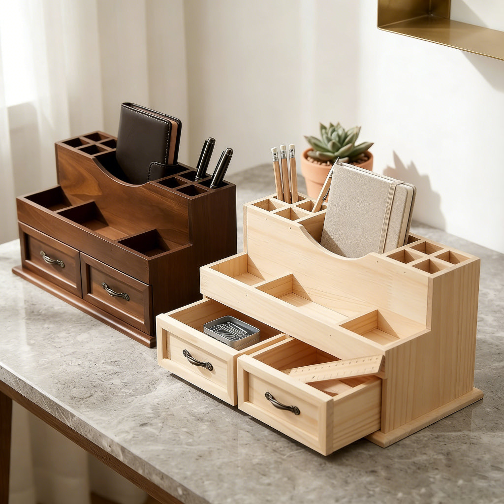 Vintage-Inspired Solid Pine Desktop Organizer
