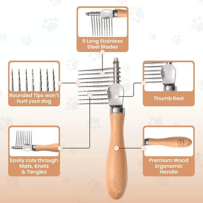 🐾 Professional Dog Dematting Rake ✅ Gentle Grooming Brush for Mats & Tangles | Undercoat Shedding Reducing Tool for All Breeds