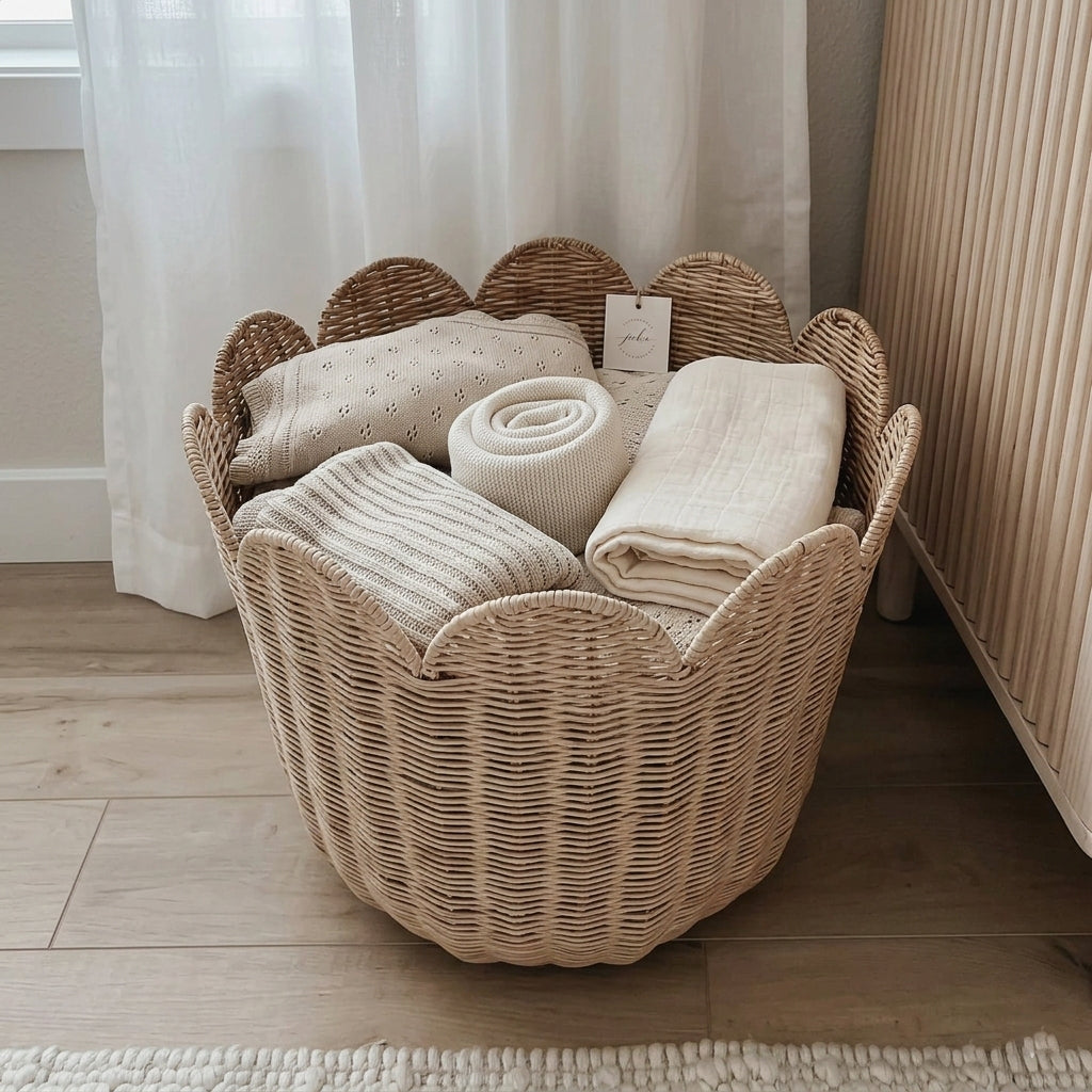 Scalloped Hand-Woven Rattan Basket