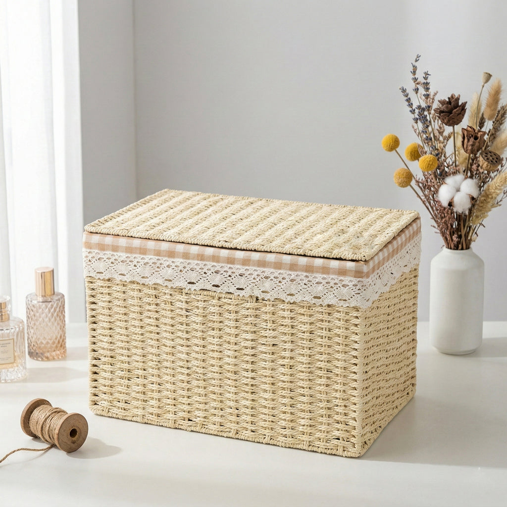 Elegant Woven Storage Basket with Lidded Design