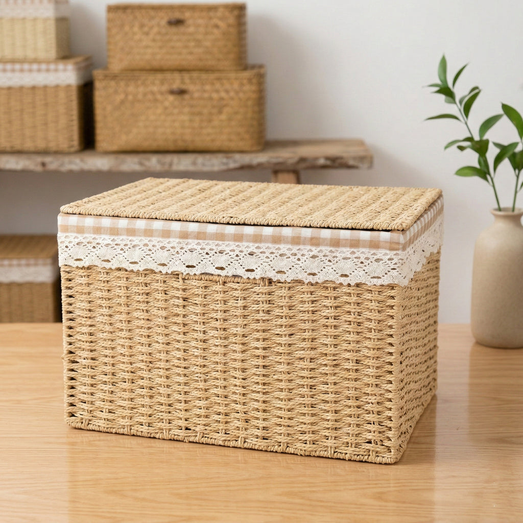 Elegant Woven Storage Basket with Lidded Design