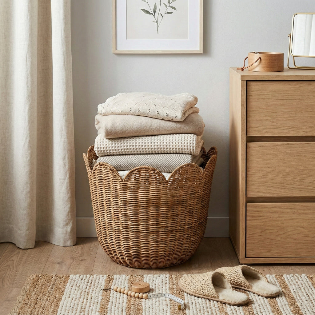 Scalloped Hand-Woven Rattan Basket