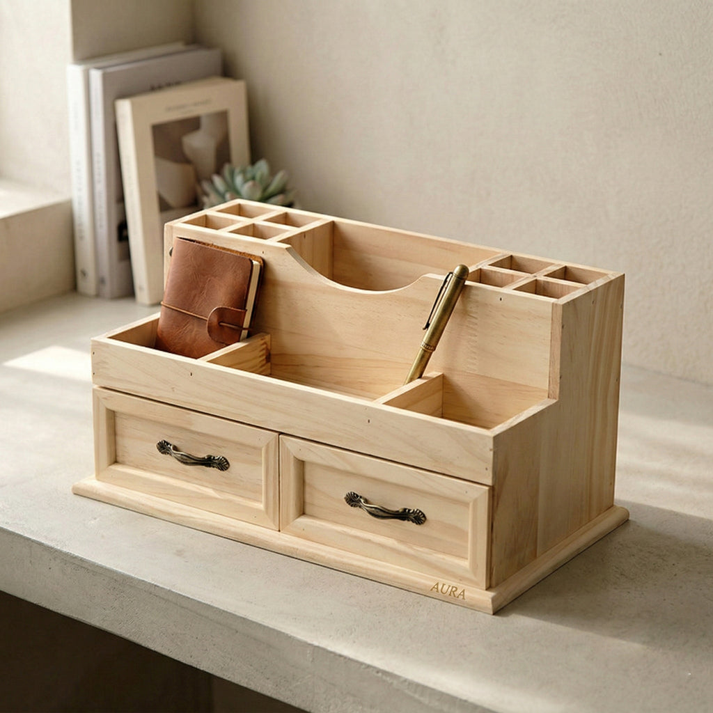 Vintage-Inspired Solid Pine Desktop Organizer