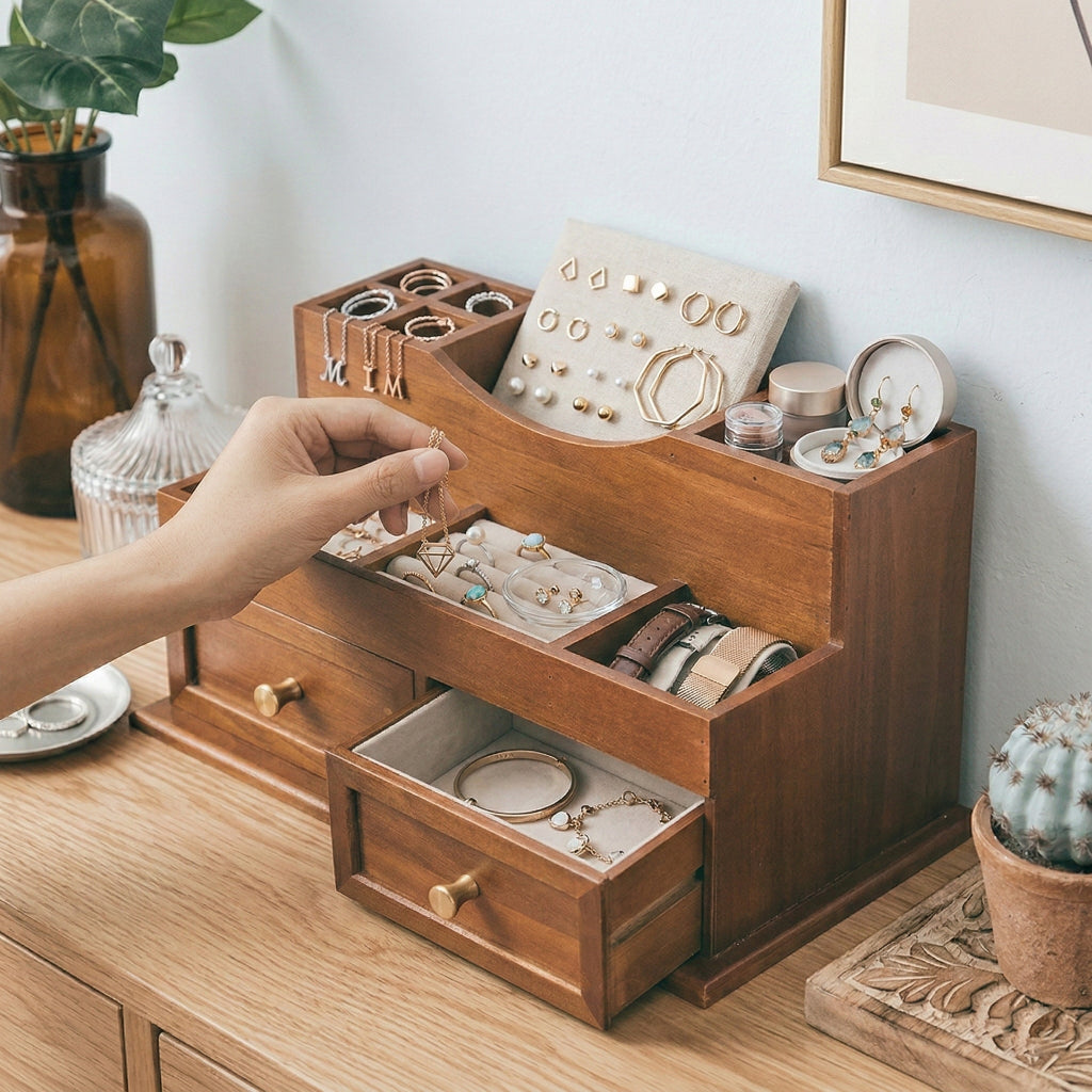 Vintage-Inspired Solid Pine Desktop Organizer