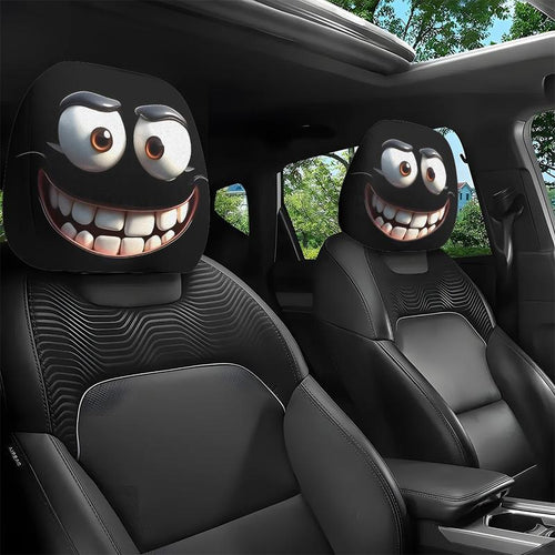 😆 Funny Cartoon Car Headrest Covers – 2PCS 2D Universal Fit🚗