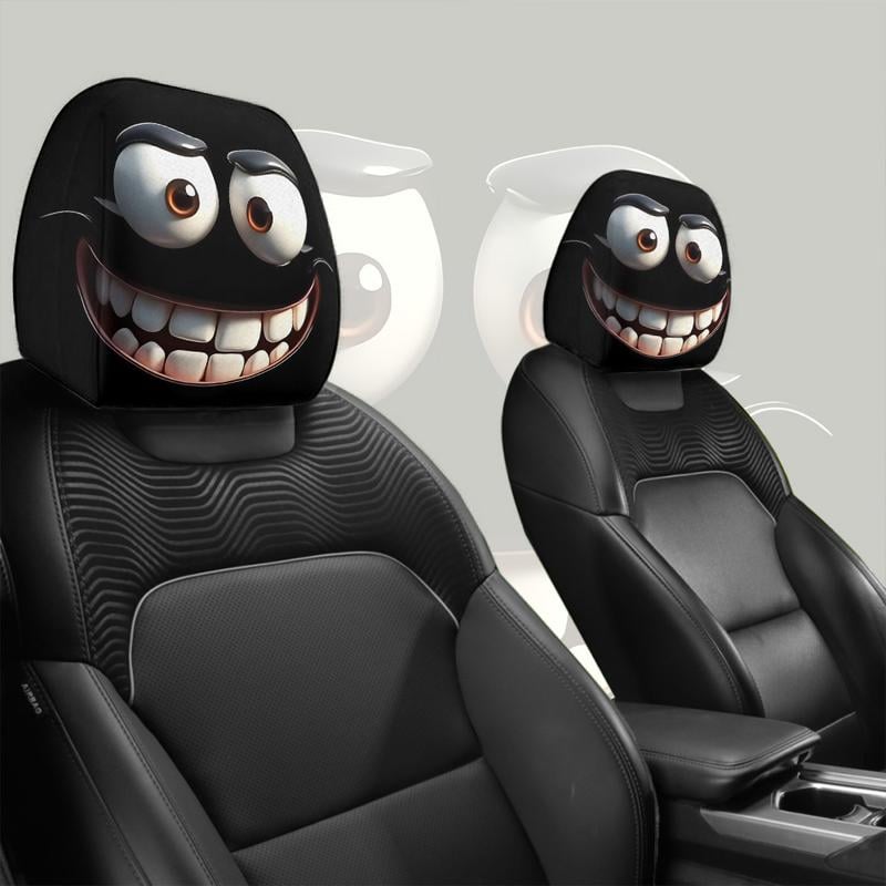 😆 Funny Cartoon Car Headrest Covers – 2PCS 2D Universal Fit🚗